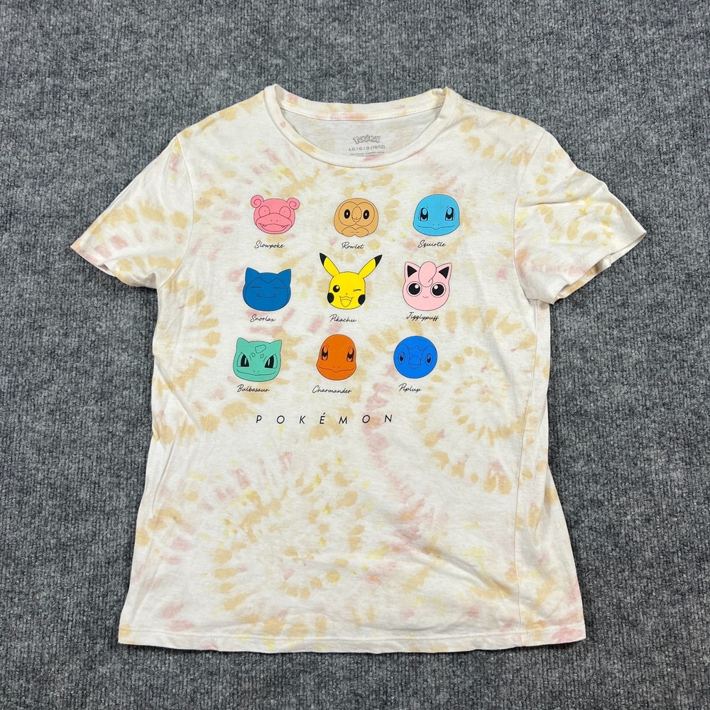 Pokemon T Shirt Girl Large White Tie-dye Cotton All Character Print Short Sleeve